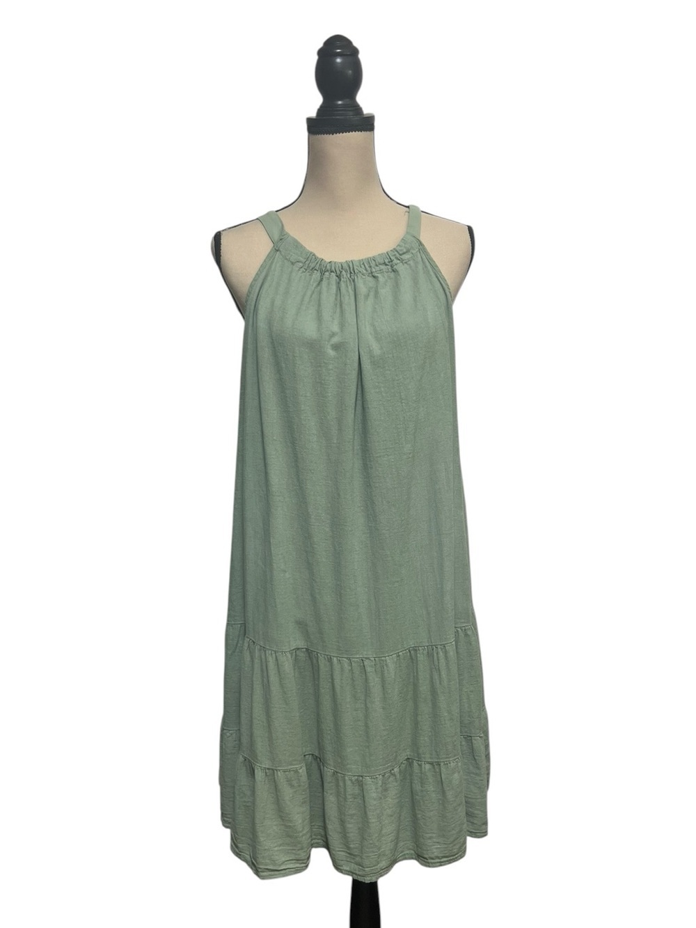 Bella Umbra Sage Green Linen Cotton Tiered Dress Women’s Size XL Italy - Picture 2 of 8